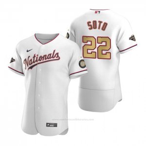 Camiseta Beisbol Hombre Washington Nationals Juan Soto Gold-Trimmed Championship Autentico Blanco