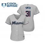 Camiseta Beisbol Mujer Miami Marlins Caleb Smith Cool Base Majestic Road 2019 Gris