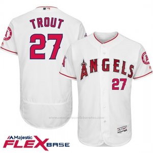 Camiseta Beisbol Hombre Los Angeles Angels Mike Trout Blanco Autentico Coleccion Flex Base