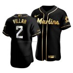 Camiseta Beisbol Hombre Miami Marlins Jonathan Villar Golden Edition Autentico Negro