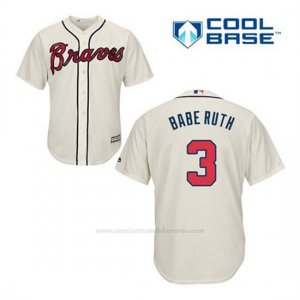 Camiseta Beisbol Hombre Atlanta Braves 3 Babe Ruth Crema Alterno Cool Base