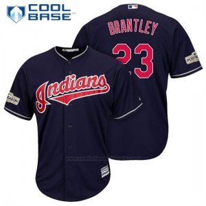 Camiseta Beisbol Hombre Cleveland Indians 2017 Postemporada 23 Michael Brantley Azul Cool Base