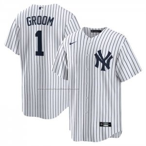 Camiseta Beisbol Hombre New York Yankees NO 1 Groom Primera Replica Blanco
