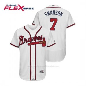 Camiseta Beisbol Hombre Atlanta Braves Dansby Swanson Flex Base Autentico Collezione Home 2019 Blanco