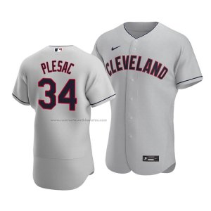 Camiseta Beisbol Hombre Cleveland Indians Zach Plesac Autentico Road Gris