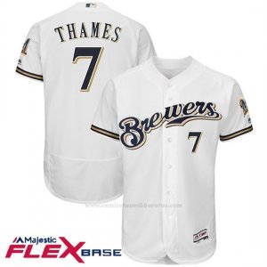 Camiseta Beisbol Hombre Milwaukee Brewers Eric Thames Blanco Autentico Coleccion Flex Base