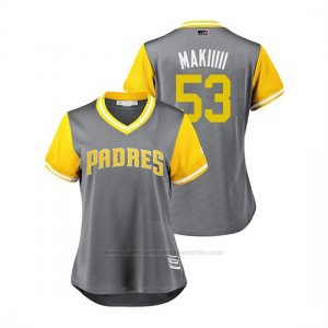 Camiseta Beisbol Mujer San Diego Padres Kazuhisa Makita 2018 Llws Players Weekend Makiiiii Gris