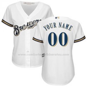 Camiseta Mujer Milwaukee Brewers Personalizada Blanco