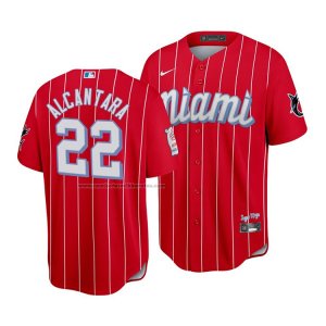Camiseta Beisbol Hombre Miami Marlins Sandy Alcantara 2021 City Connect Replica Rojo