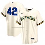Camiseta Beisbol Hombre Milwaukee Brewers 2025 Jackie Robinson Day Primera Replica Crema