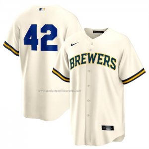 Camiseta Beisbol Hombre Milwaukee Brewers 2025 Jackie Robinson Day Primera Replica Crema