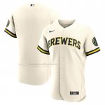 Camiseta Beisbol Hombre Milwaukee Brewers Primera Autentico Logo Crema
