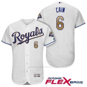 Camiseta Beisbol Hombre Kansas City Royals Lorenzo Cain Blanco 50th Season Alterno Flex Base