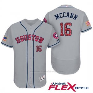 Camiseta Beisbol Hombre Houston Astros 2017 Estrellas y Rayas Brian Mccann Gris Flex Base