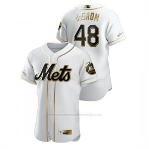 Camiseta Beisbol Hombre New York Mets Jacob Degrom Golden Edition Autentico Blanco