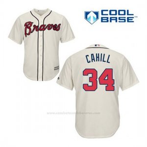 Camiseta Beisbol Hombre Atlanta Braves 34 Trevor Cahill Crema Alterno Cool Base