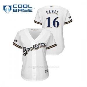 Camiseta Beisbol Mujer Milwaukee Brewers Ben Gamel 2019 Postseason Cool Base Blanco