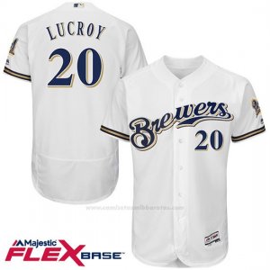 Camiseta Beisbol Hombre Milwaukee Brewers Jonathan Lucroy 20 Blanco Flex Base Autentico Coleccion Jugador