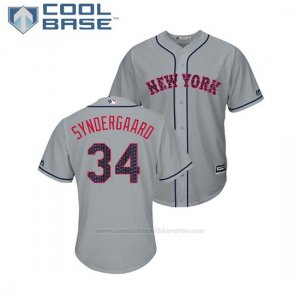 Camiseta Beisbol Hombre New York Mets Noah Syndergaard 2018 Stars & Stripes Cool Base Gris