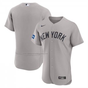 Camiseta Beisbol Hombre New York Yankees Segunda Sponsor Patch Autentico Gris