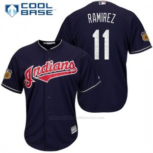 Camiseta Beisbol Hombre Cleveland Indians Jose Ramirez 11 Azul 2017 Entrenamiento de Primavera Cool Base Jugador