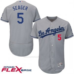 Camiseta Beisbol Hombre Los Angeles Dodgers 5 Corey Seager Gris Flex Base