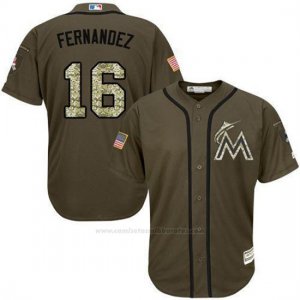 Camiseta Beisbol Hombre Miami Marlins 16 Jose Fernandez Verde Salute To Service