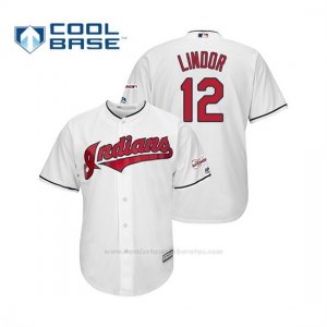 Camiseta Beisbol Hombre Cleveland Indians Francisco Lindor 2019 All Star Game Patch Cool Base Blanco