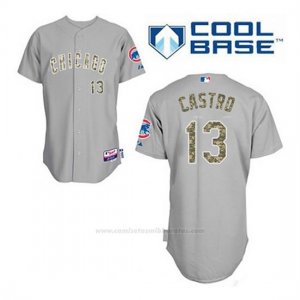 Camiseta Beisbol Hombre Chicago Cubs 13 Starlin Castro Gris Usmc Cool Base