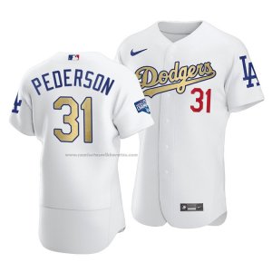 Camiseta Beisbol Hombre Los Angeles Dodgers Joc Pederson 2021 Gold Program Patch Autentico Blanco