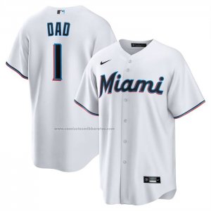 Camiseta Beisbol Hombre Miami Marlins NO 1 Dad Primera Replica Blanco