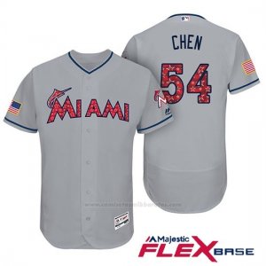 Camiseta Beisbol Hombre Miami Marlins 2017 Estrellas y Rayas Wei Yin Chen Gris Flex Base