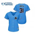 Camiseta Beisbol Mujer Miami Marlins Caleb Smith Cool Base Majestic 2019 Azul