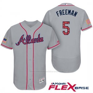 Camiseta Beisbol Hombre Atlanta Braves 2017 Estrellas y Rayas 5 Frojodie Freeman Gris Flex Base