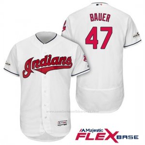 Camiseta Beisbol Hombre Cleveland Indians 2017 Postemporada Trevor Bauer Blanco Flex Base