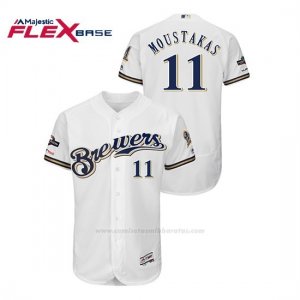 Camiseta Beisbol Hombre Milwaukee Brewers Mike Moustakas 2019 Postseason Flex Base Blanco