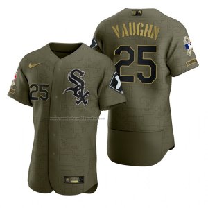 Camiseta Beisbol Hombre Chicago White Sox Andrew Vaughn Camuflaje Digital Verde 2021 Salute To Service