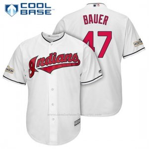 Camiseta Beisbol Hombre Cleveland Indians 2017 Postemporada 47 Trevor Bauer Blanco Cool Base