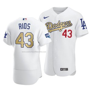 Camiseta Beisbol Hombre Los Angeles Dodgers Edwin Rios 2021 Gold Program Patch Autentico Blanco