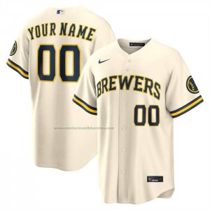 Camiseta Beisbol Hombre Milwaukee Brewers Primera Stadium Personalizada Crema