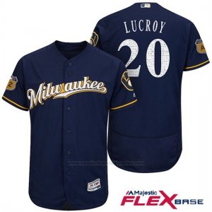 Camiseta Beisbol Hombre Milwaukee Brewers Jonathan Lucroy Azul 2017 Entrenamiento de Primavera Flex Base Jugador