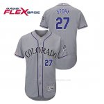 Camiseta Beisbol Hombre Colorado Rockies Trevor Story 150th Aniversario Patch Flex Base Gris