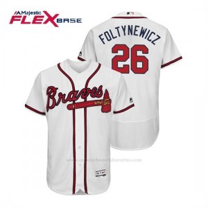 Camiseta Beisbol Hombre Atlanta Braves Mike Foltynewicz Flex Base Autentico Collezione Home 2019 Blanco