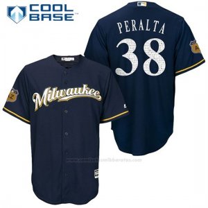 Camiseta Beisbol Hombre Milwaukee Brewers Wily Peralta Azul 2017 Entrenamiento de Primavera Cool Base Jugador