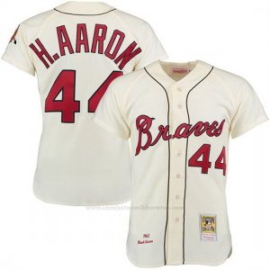 Camiseta Beisbol Hombre Atlanta Braves 44 Hank Aaron Crema Turn Back The Clock