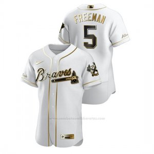 Camiseta Beisbol Hombre Atlanta Braves Freddie Freeman Golden Edition Autentico Blanco