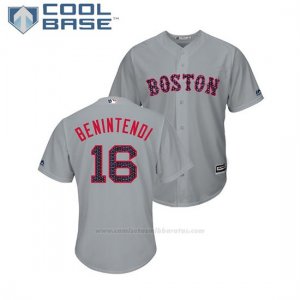 Camiseta Beisbol Hombre Boston Red Sox Andrew Benintendi 2018 Stars & Stripes Cool Base Gris