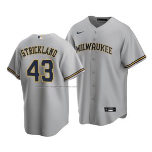 Camiseta Beisbol Hombre Milwaukee Brewers Hunter Strickland Replica Gris