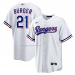 Camiseta Beisbol Hombre Texas Rangers Jake Burger Primera Replica Blanco
