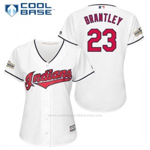 Camiseta Beisbol Mujer Cleveland Indians 2017 Postemporada 23 Michael Brantley Blanco Cool Base